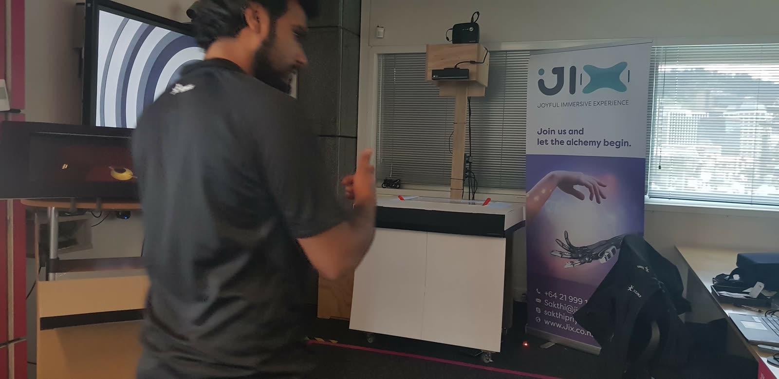 The finished station with the projector and depth camera on the post above