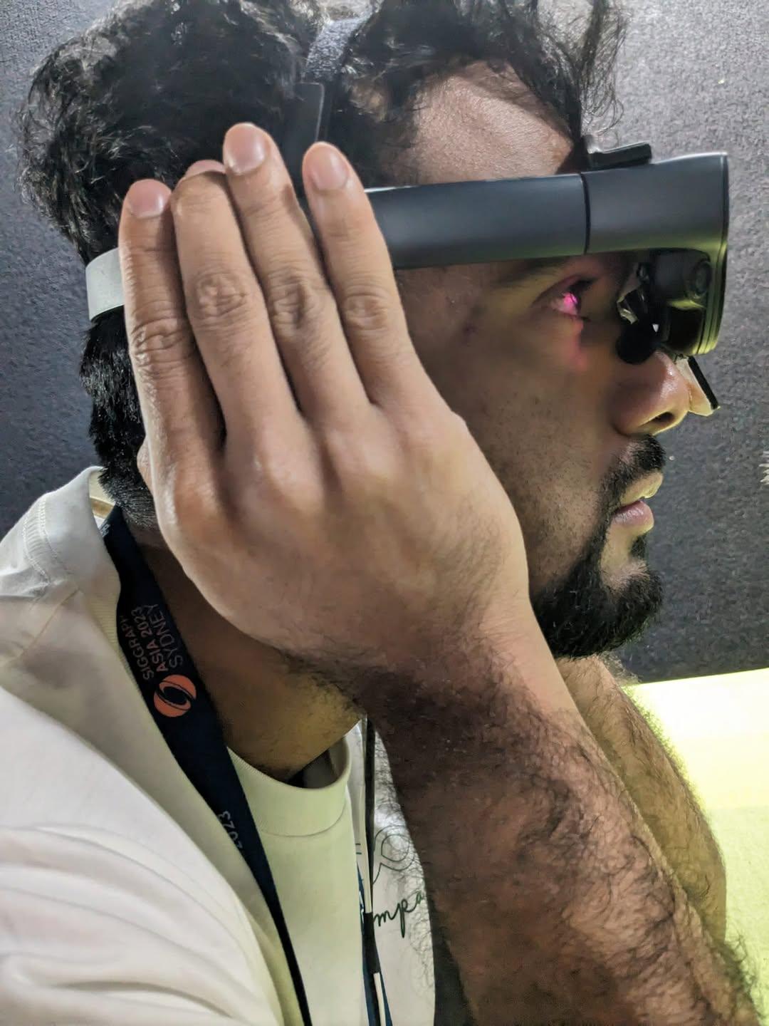 The Magic Leap 2 with the haptic actuator riding under it. I have been through this experience dozens of times and it still gets me Experiencing the piece on the Magic Leap 2