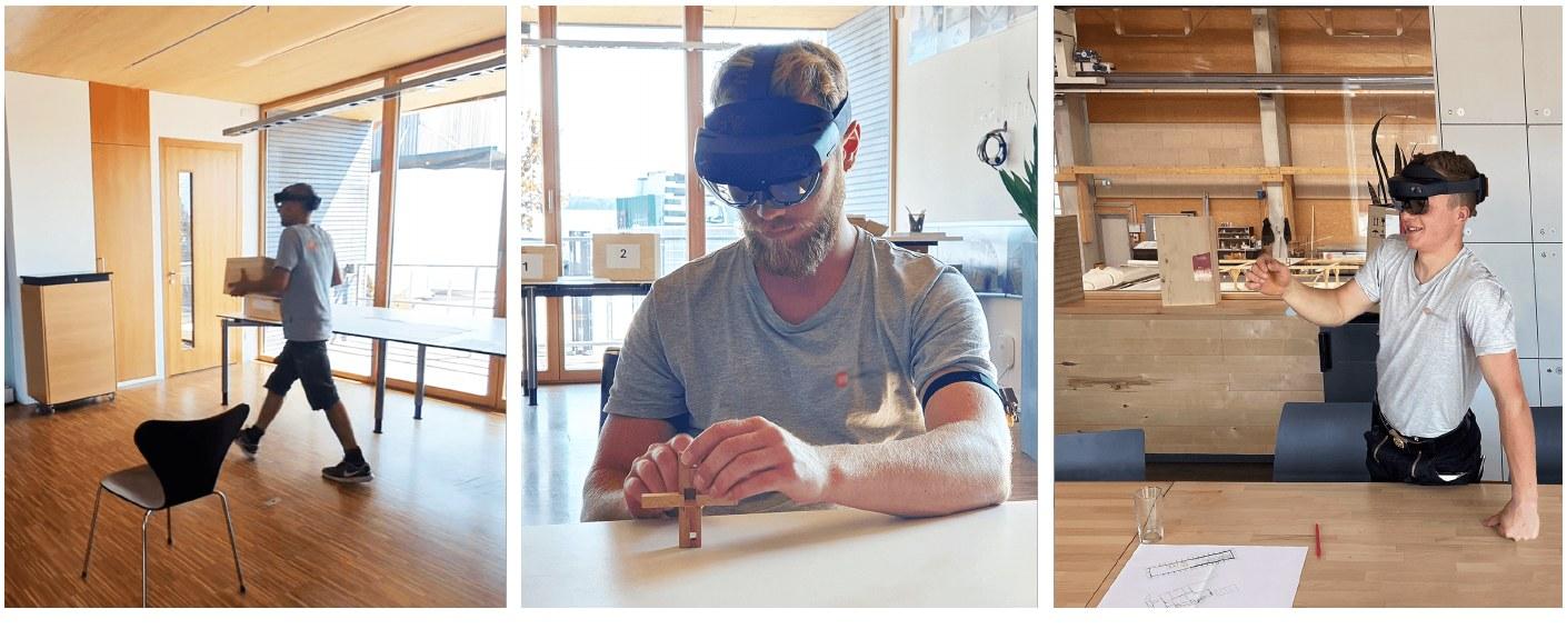 The study: AR-assisted physical assembly, cognitive assembly tasks, and interviews with trained carpenters.